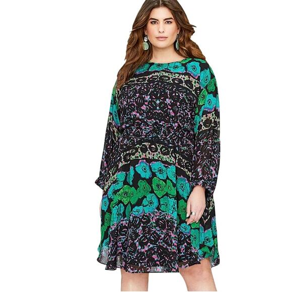 Rachel Rachel Roy Curvy Collection Floral Print Dress Size 2x NWT Long Sleeve - Picture 1 of 7